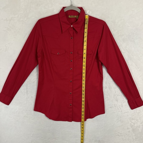 Y2K Wrangler Western Rhinestone Snap Shirt Women's Small Red Long Sleeve Yoke - Picture 9 of 16